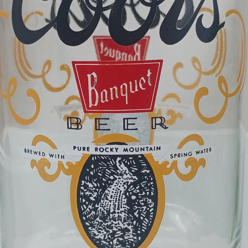 Coors Banquet Beer Glass - Clear Glass with Gold & Red Accents